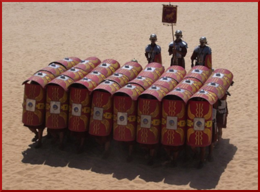 Roman Legionairres re-enacting the testudo